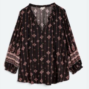 Mason & Belle Stitch Fix Chic Black and Pink Patterned Blouse.  Gently used
